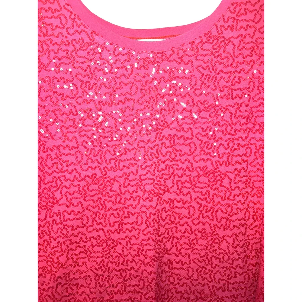 Isaac Mizrahi Live! Sequin Short Sleeve Hot Pink NWOT SZ L Holiday Resort Cruise - Picture 6 of 6
